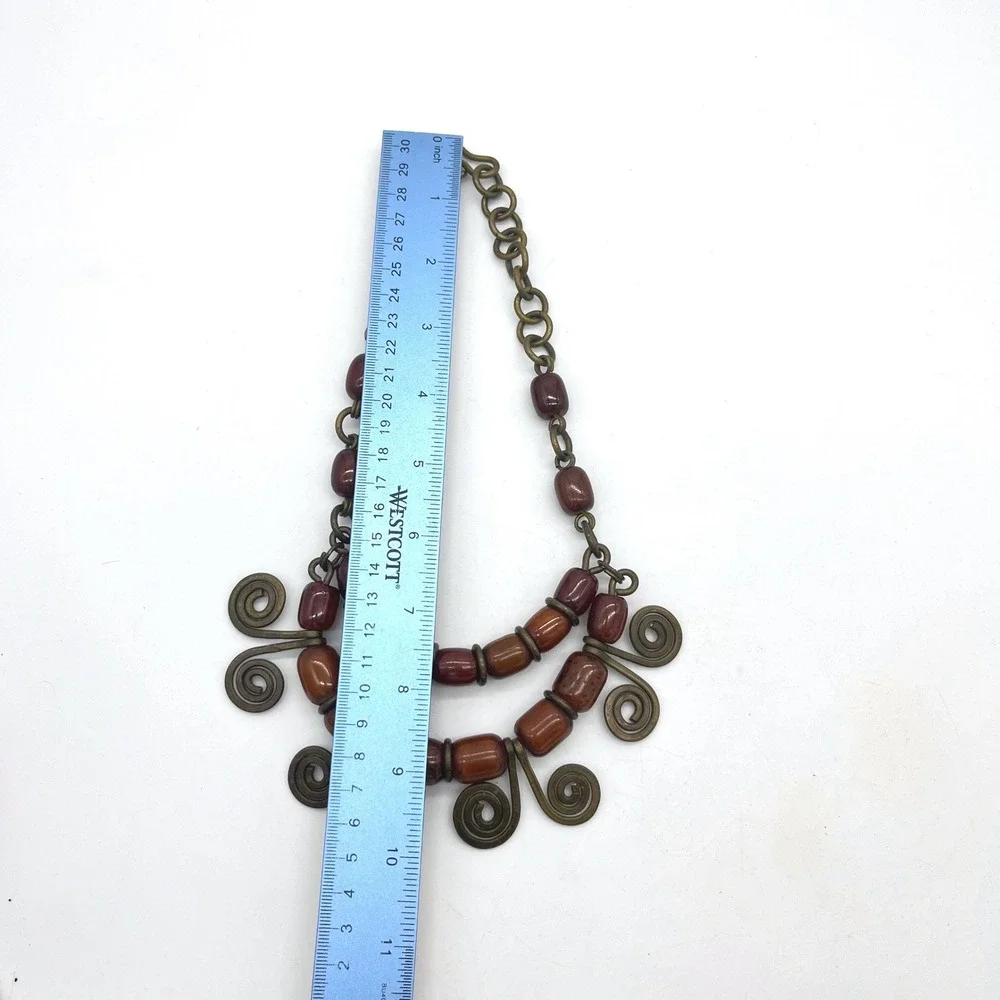 Vintage Phenolic Bakelite Brass Spiral Bib‎ Statement Necklace Tribal